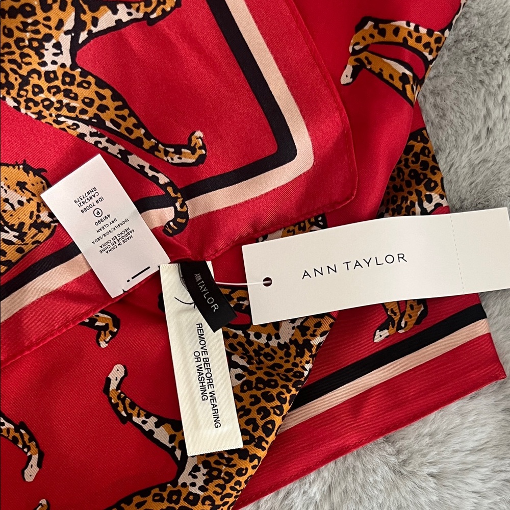 Red Leopard Print Silk Scarf - Picture 3 of 4